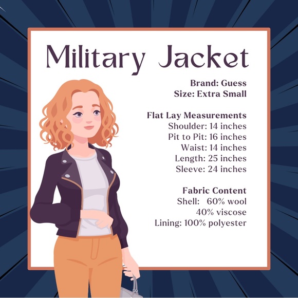 Navy Wool/Velvet Jacket, Extra Small, Guess - Picture 2 of 12